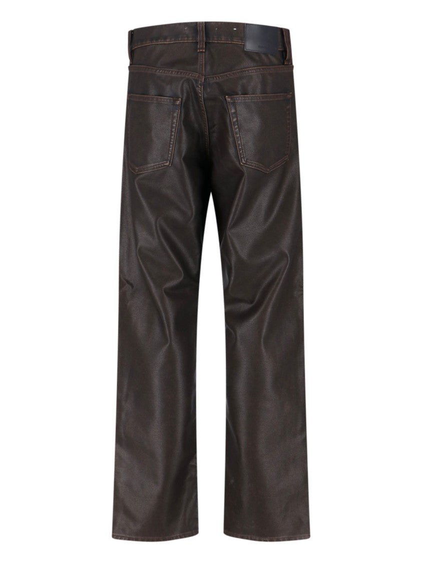 Sunflower High-Waisted Brown Eco-Leather Straight-Leg Trousers With Vintage Finish