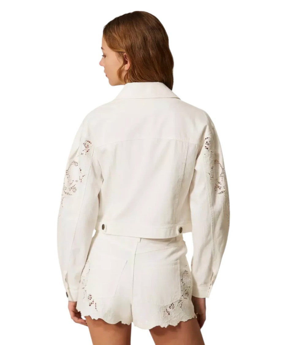 Twin-Set Cropped Jacket With Lace Cut-Out Details