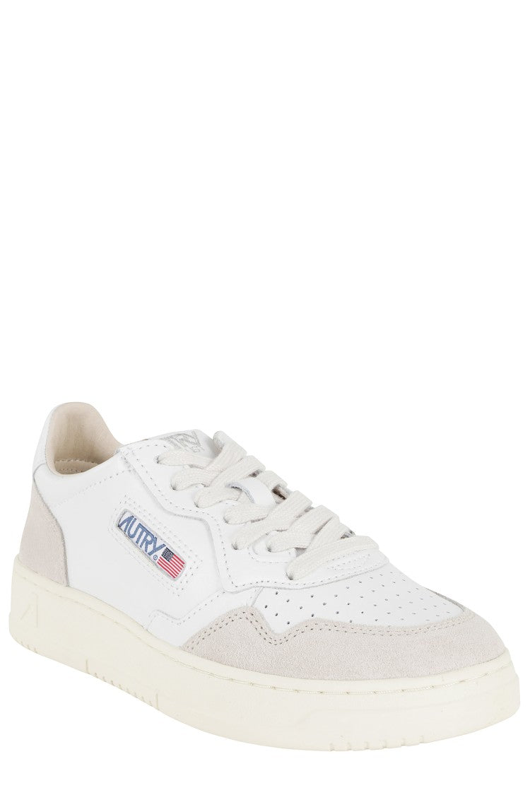 Autry White Medalist Low Suede Side-Logo Leather Sneakers
