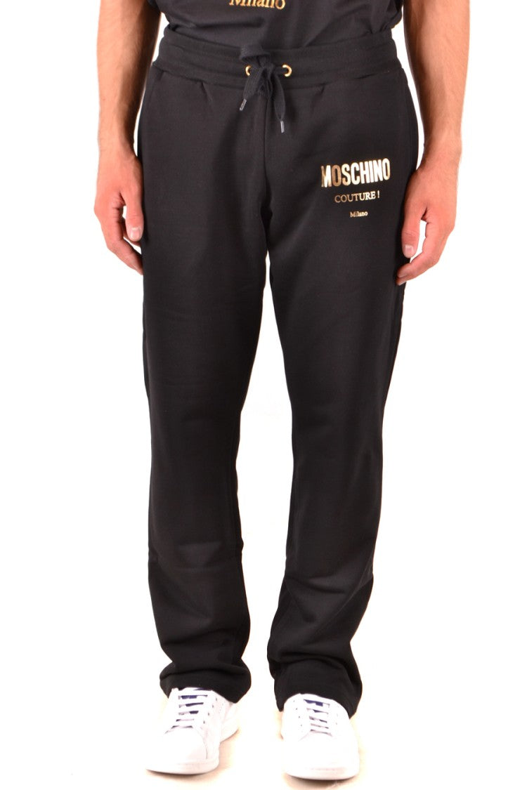 Moschino Black Cotton Trousers With Drawstring Waistband