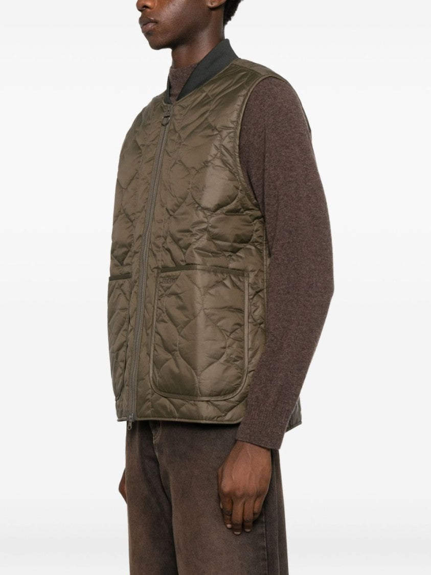 Barbour Diamond-Quilted Green Vest With Ribbed Collar