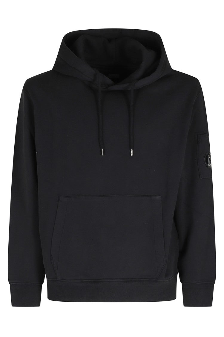 C.P. Company Black Cotton Diagonal Fleece Hooded Lens Cotton Sweatshirt