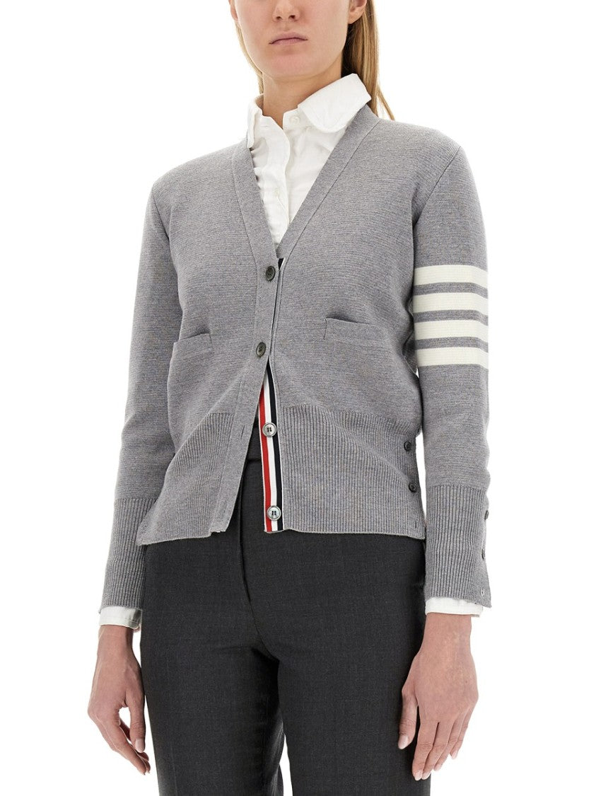 Thom Browne V-Neck Cardigan With Striped Sleeve Detailing