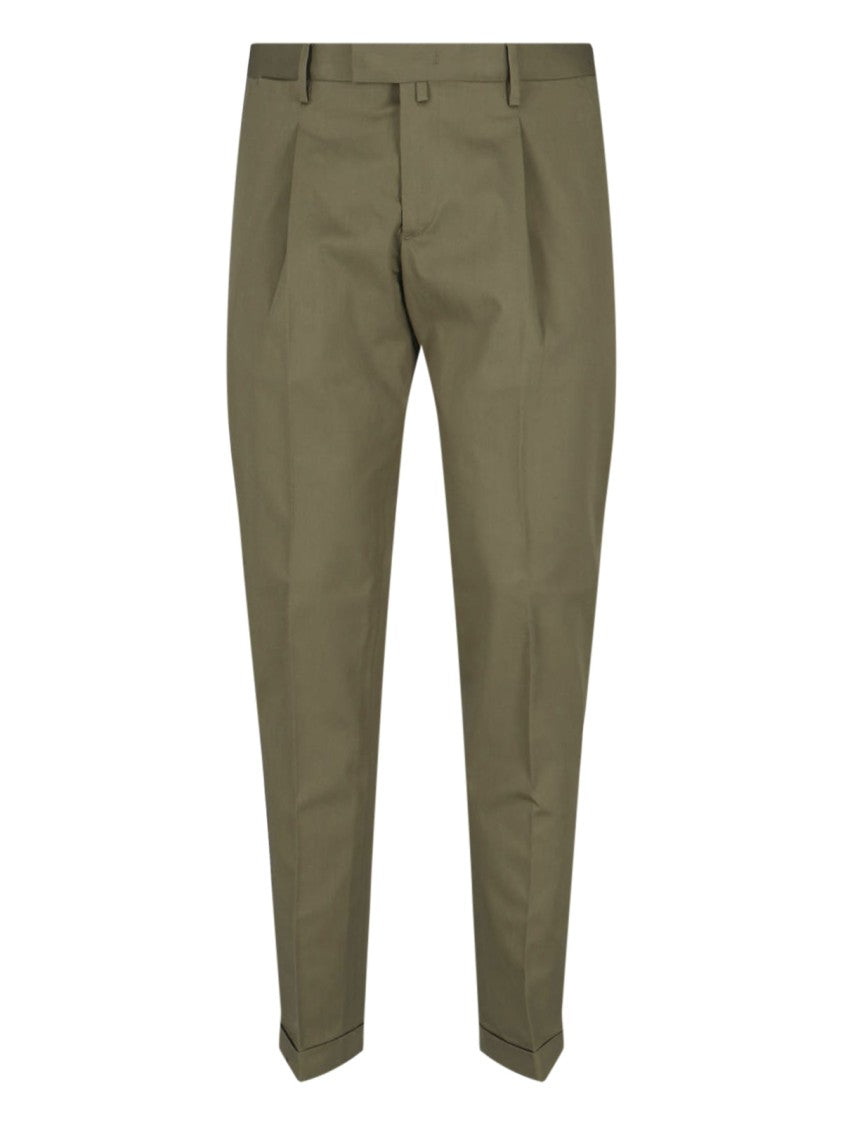 Briglia Straight-Leg Green Cotton Chino Pants With Pleats