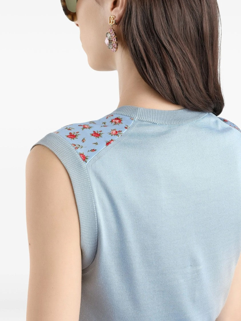 Dolce & Gabbana Light Blue Floral Print Silk Top