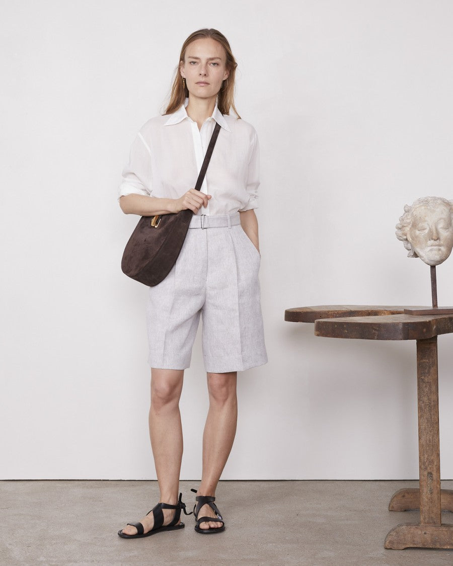 Officine Generale High-Waisted Beige Shorts With Permanent Pleat