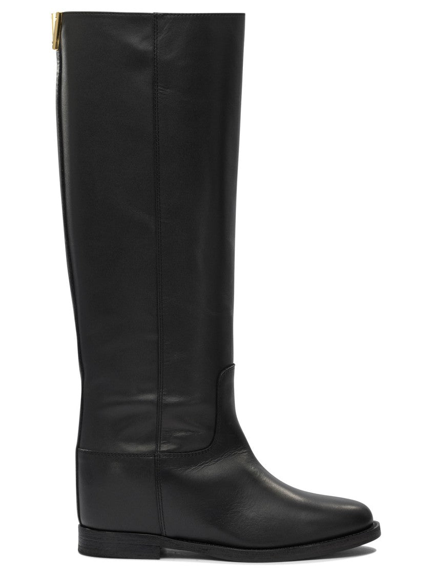 Via Roma 15 Tall Black Leather Ankle Boots