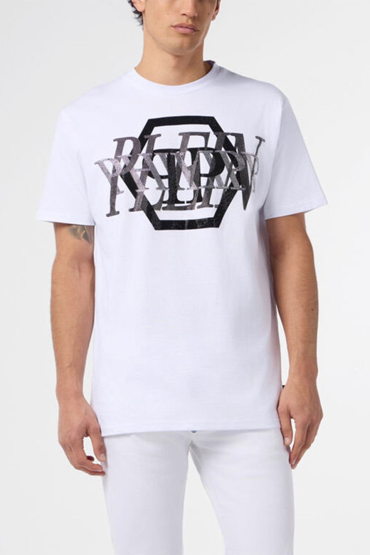 Philipp Plein White Cotton Graphic Hexagon Logo T-Shirt