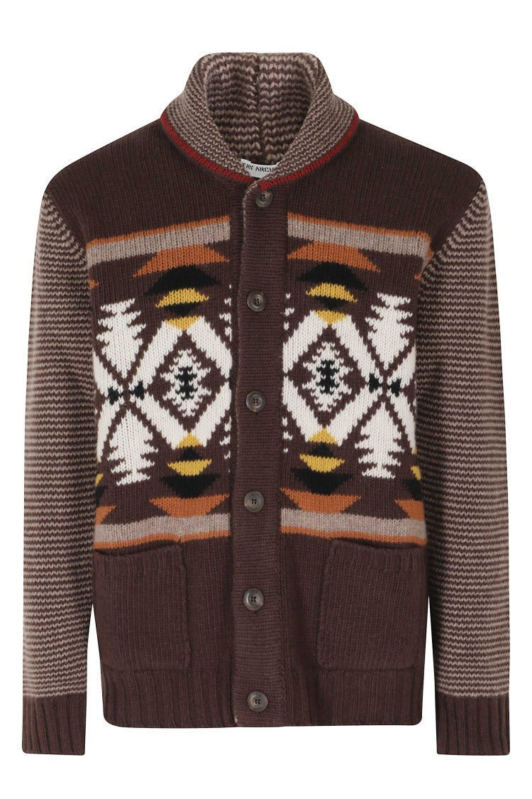 Fay Jacquard Knit Desert Merino Wool Cardigan