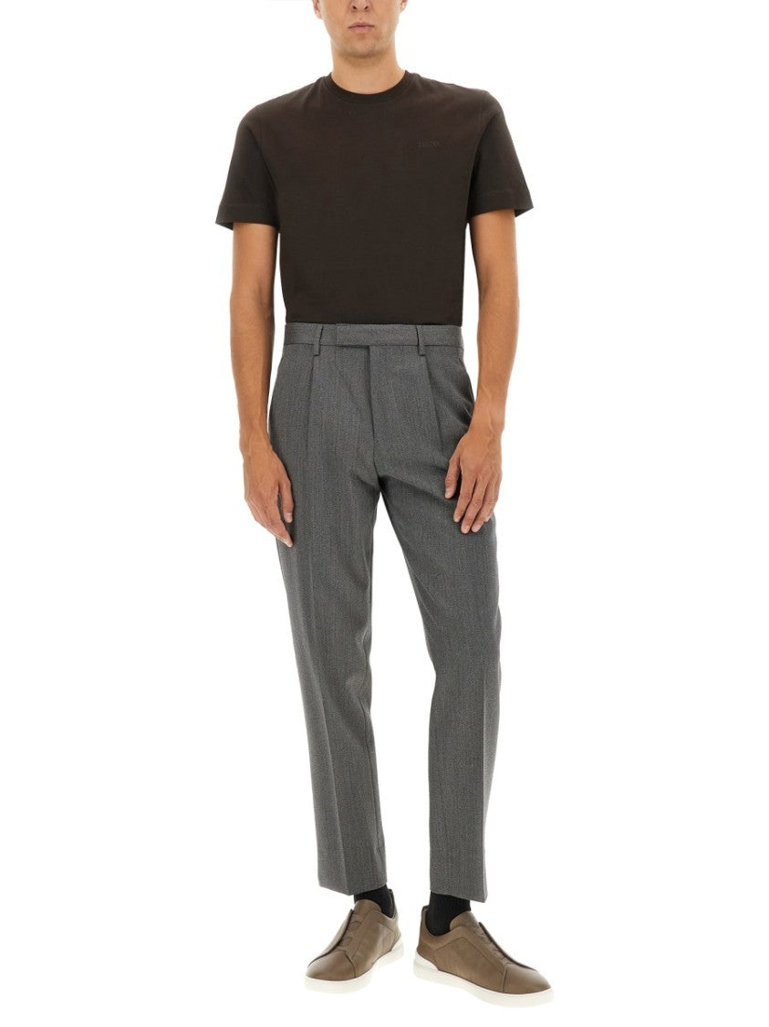 Zegna Minimalist Crew Neck T-Shirt In Dark Brown Cotton