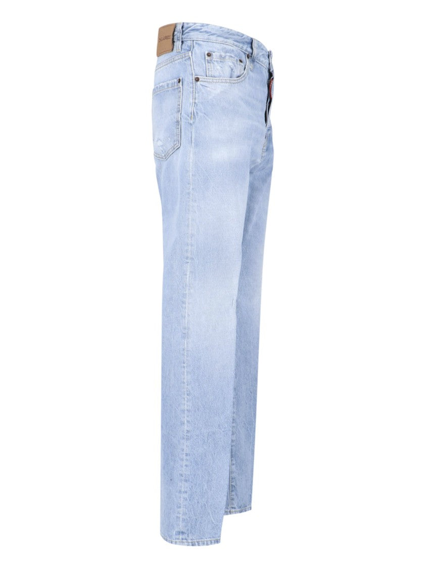 Dsquared2 Light Blue Straight-Cut Denim Logo Jeans