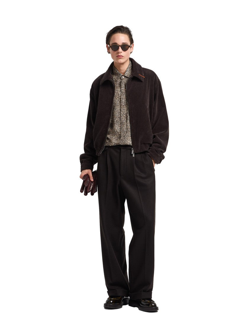 Emporio Armani Tailored Trousers In Dark Brown Boiled Wool Jersey