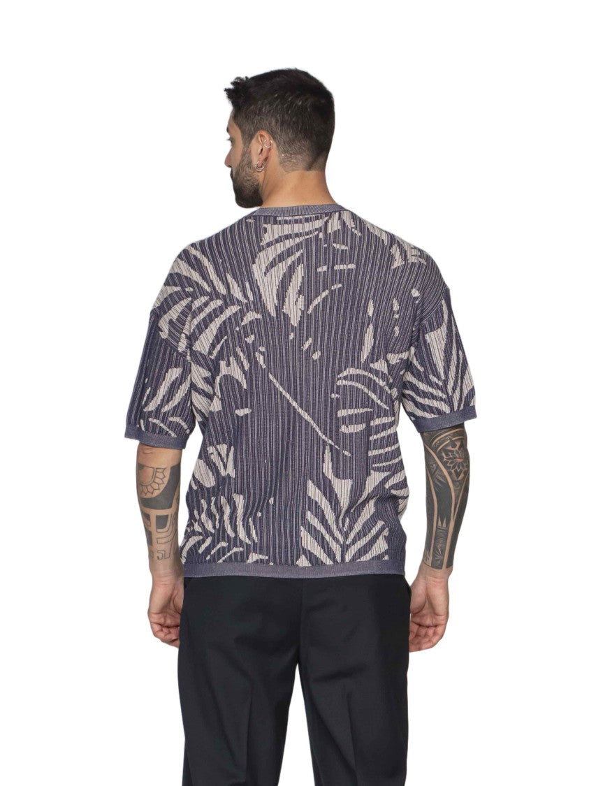 Emporio Armani Abstract Leaf Pattern Short-Sleeve Ribbed Top