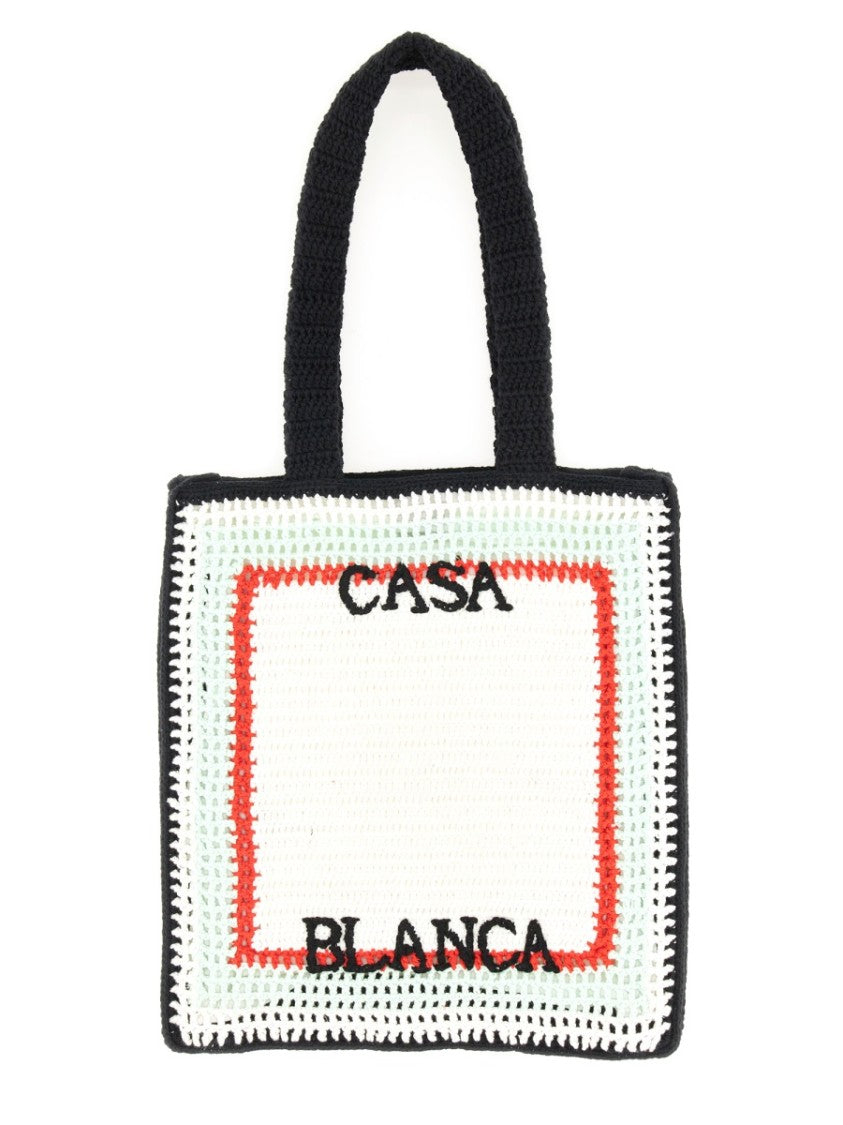 Casablanca Contrasting Stripe Crochet Bag With Textured Weave