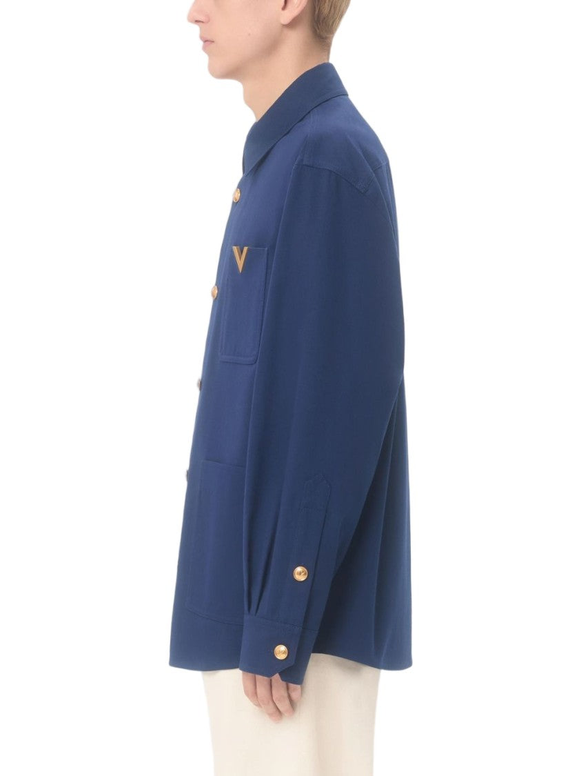 Valentino Garavani Navy Blue Shirt With Structured Collar