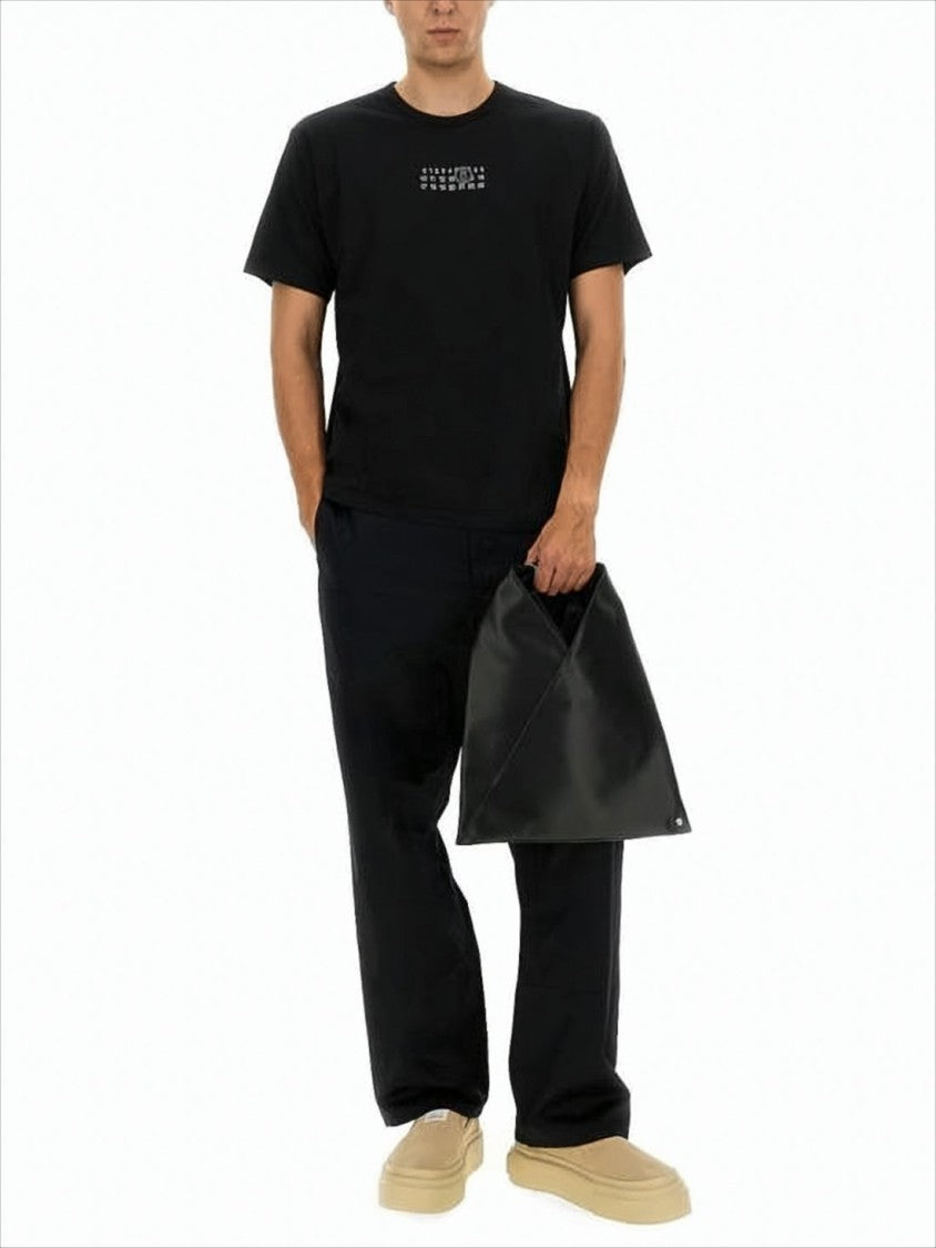 Mm6 By Maison Margiela Minimalist Black Cotton T-Shirt With Numeric Logo