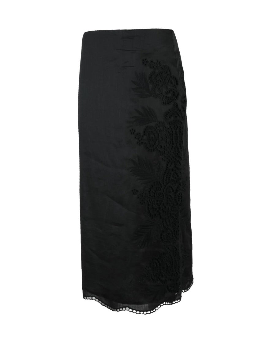 Max Mara Black Fifi Ramie Longuette Skirt