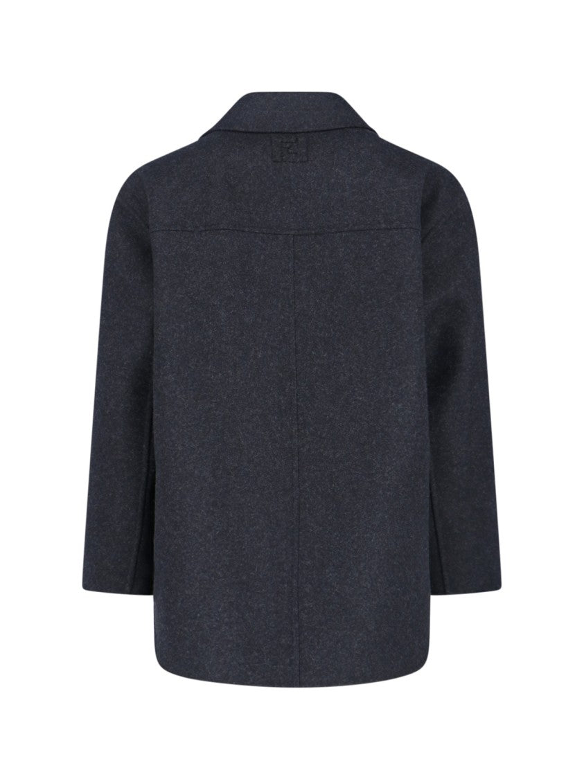 Fendi Double-Breasted Coat In Gray Virgin Wool