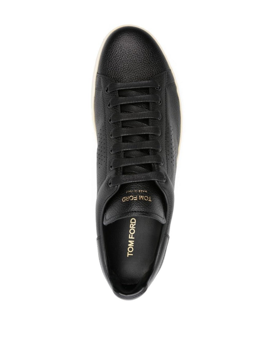 Tom Ford Black Low-Top Pebbled Leather Sneakers