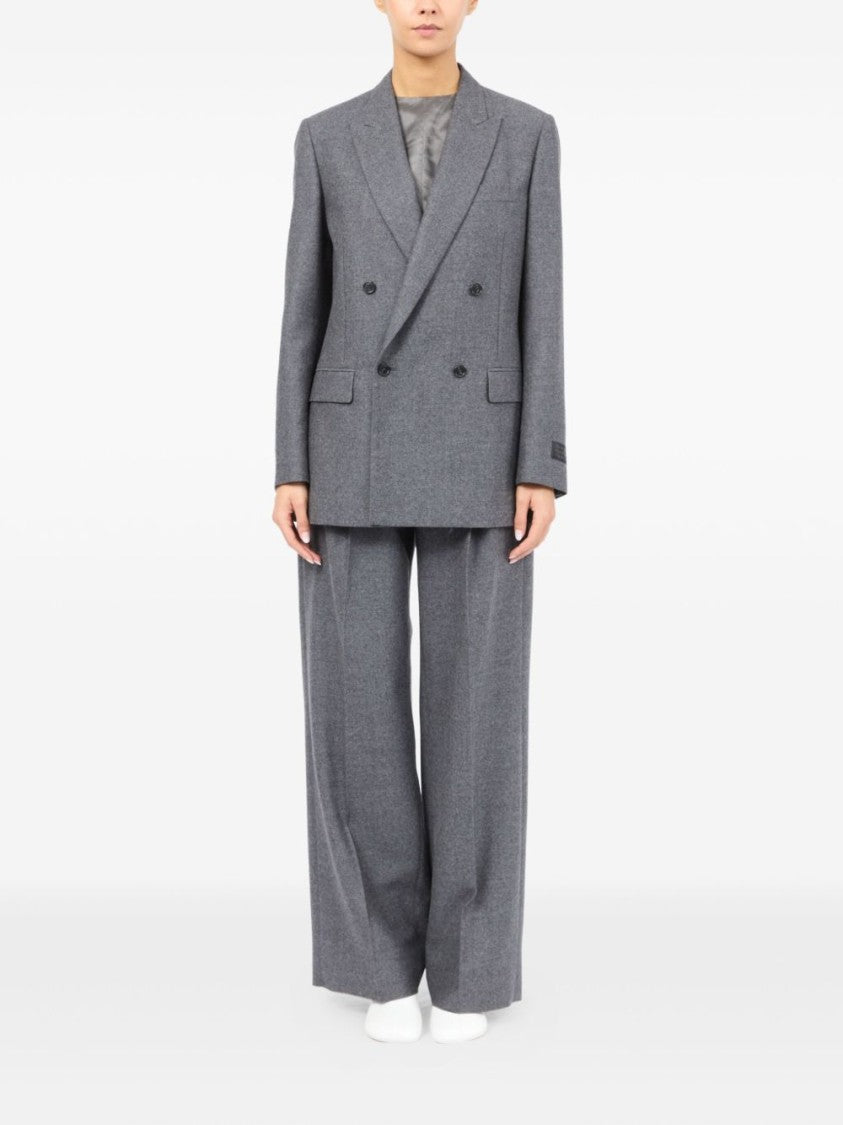Mm6 By Maison Margiela Double-Breasted Medium Grey Jacket With Elegant Tailoring