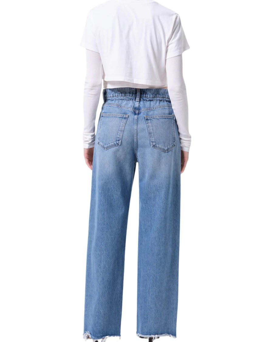 Agolde High-Rise Straight Jeans With Gathered Waistband In Medium Vintage Indigo
