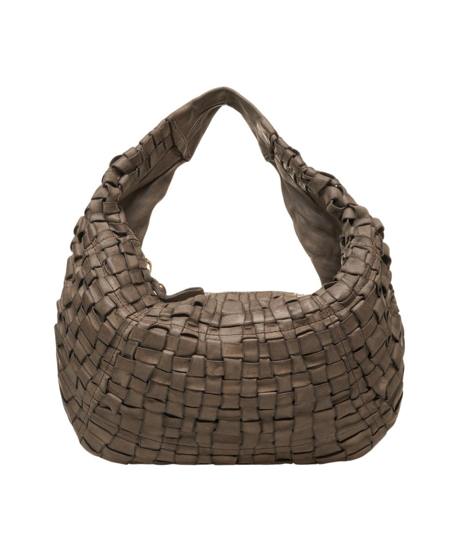Campomaggi Crescent-Shaped Shoulder Bag With Woven Strap And Metallic Accents
