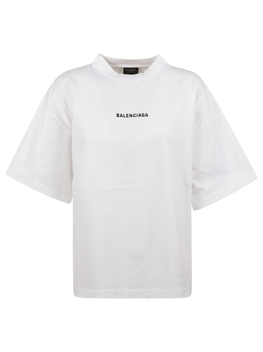 Balenciaga Oversized White Cotton T-Shirt With Embroidered Logos
