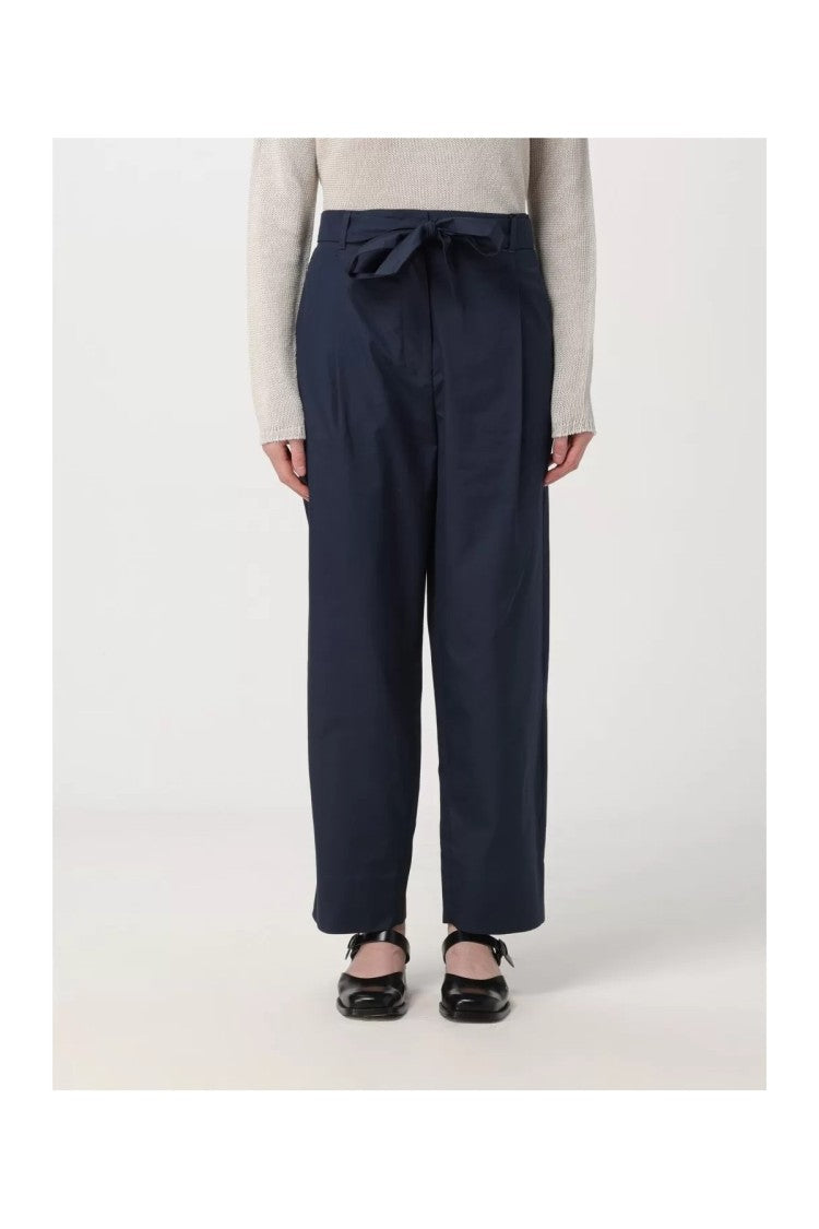 Max Mara Blue Cotton-Blend Straight-Leg Pants