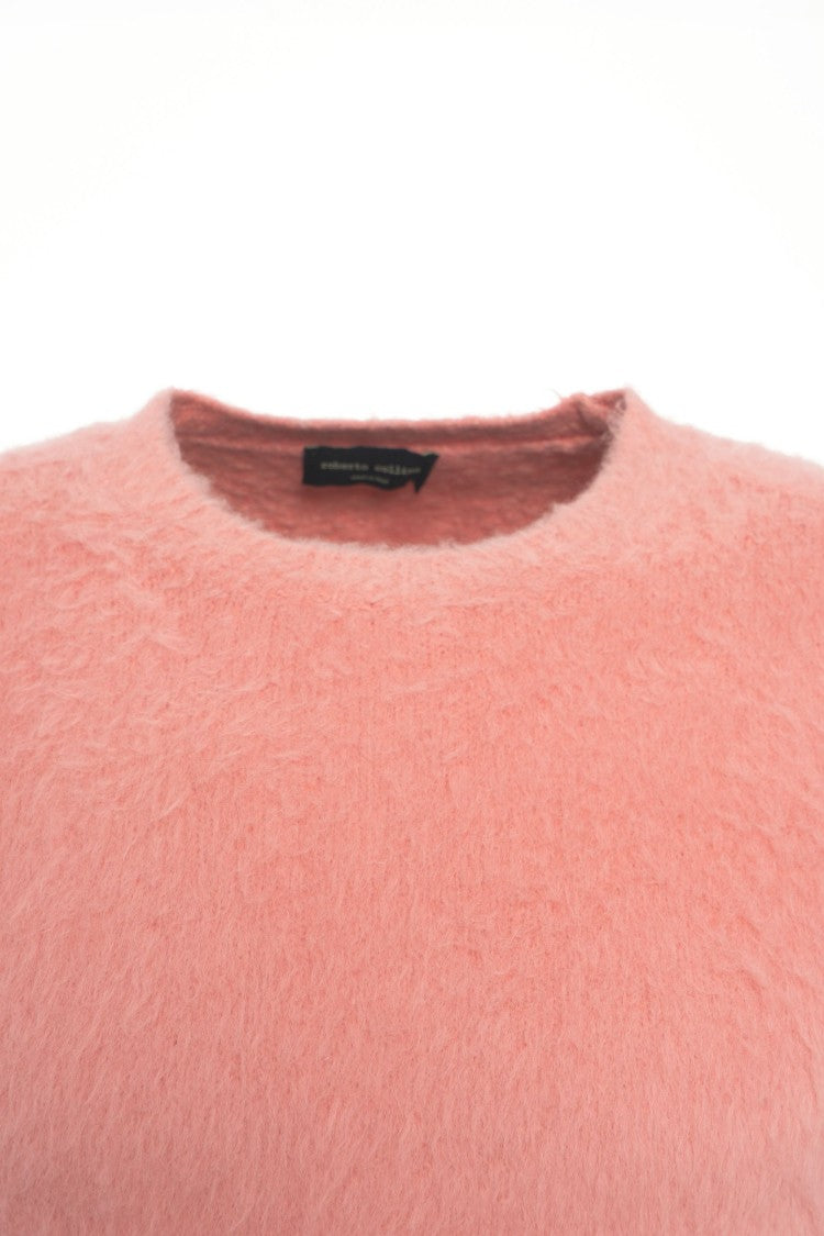 Roberto Collina Tailored Pink Brushed Knit Sweater With Classic Neckline