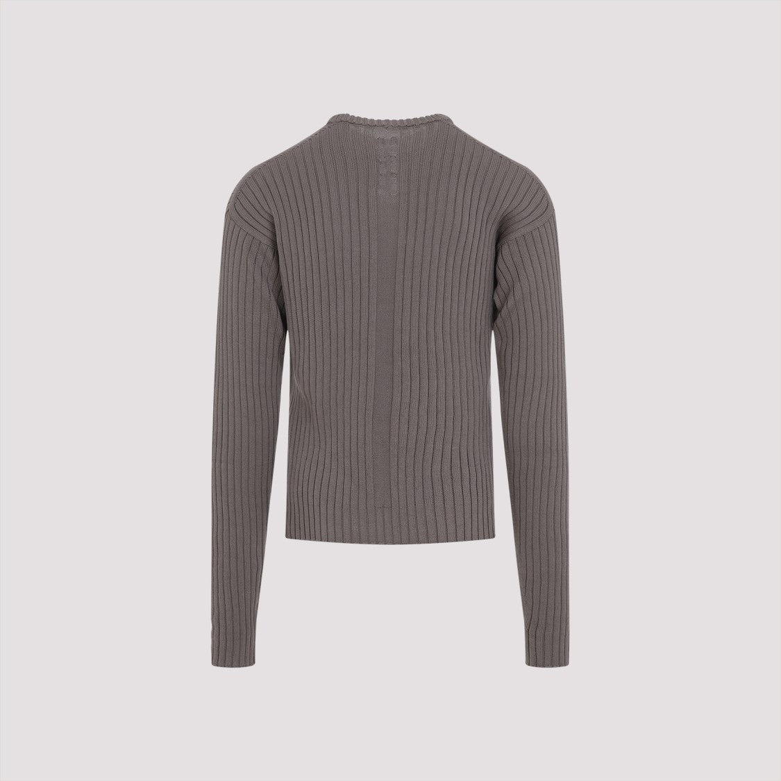 Rick Owens Textured Ribbed Grey Knit Sweater