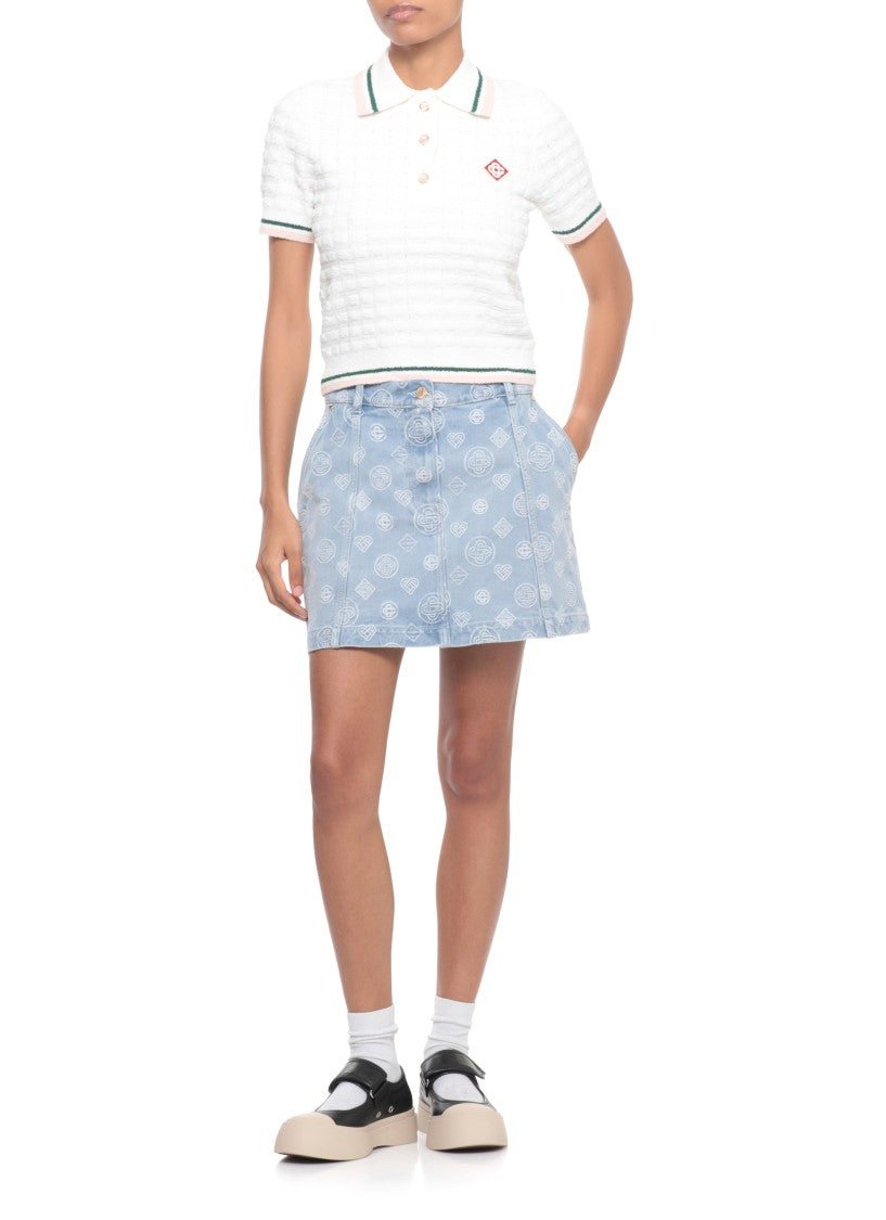 Casablanca Light Blue Denim Mini Skirt With Embroidered Logo