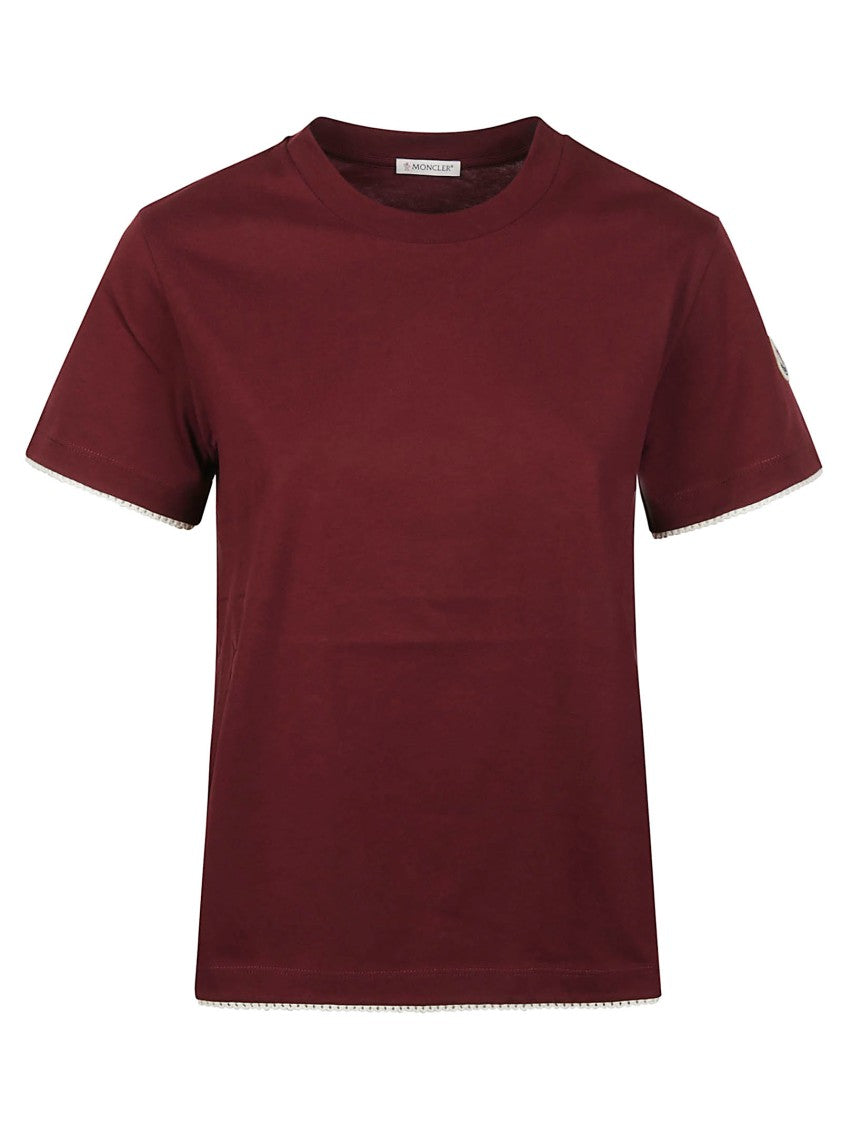 Moncler Burgundy Minimalist Cotton Logo T-Shirt