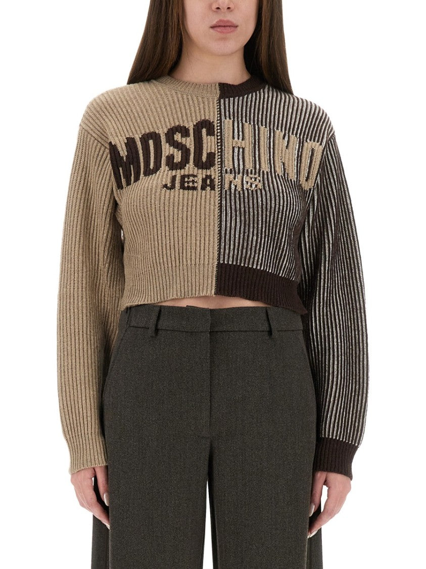 Moschino Cropped Split Design Jersey With Inlay Logo