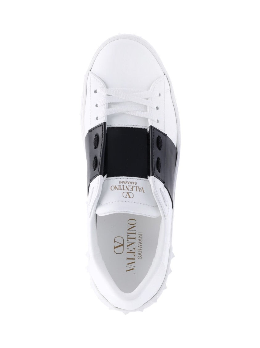 Valentino Garavani Low-Top White Leather Sneakers With Black Midfoot Panel