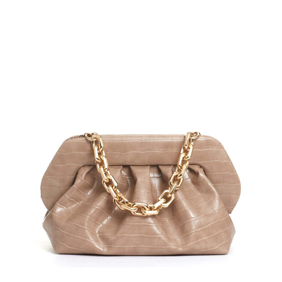 Themoirè Beige Crocodile Print Clutch