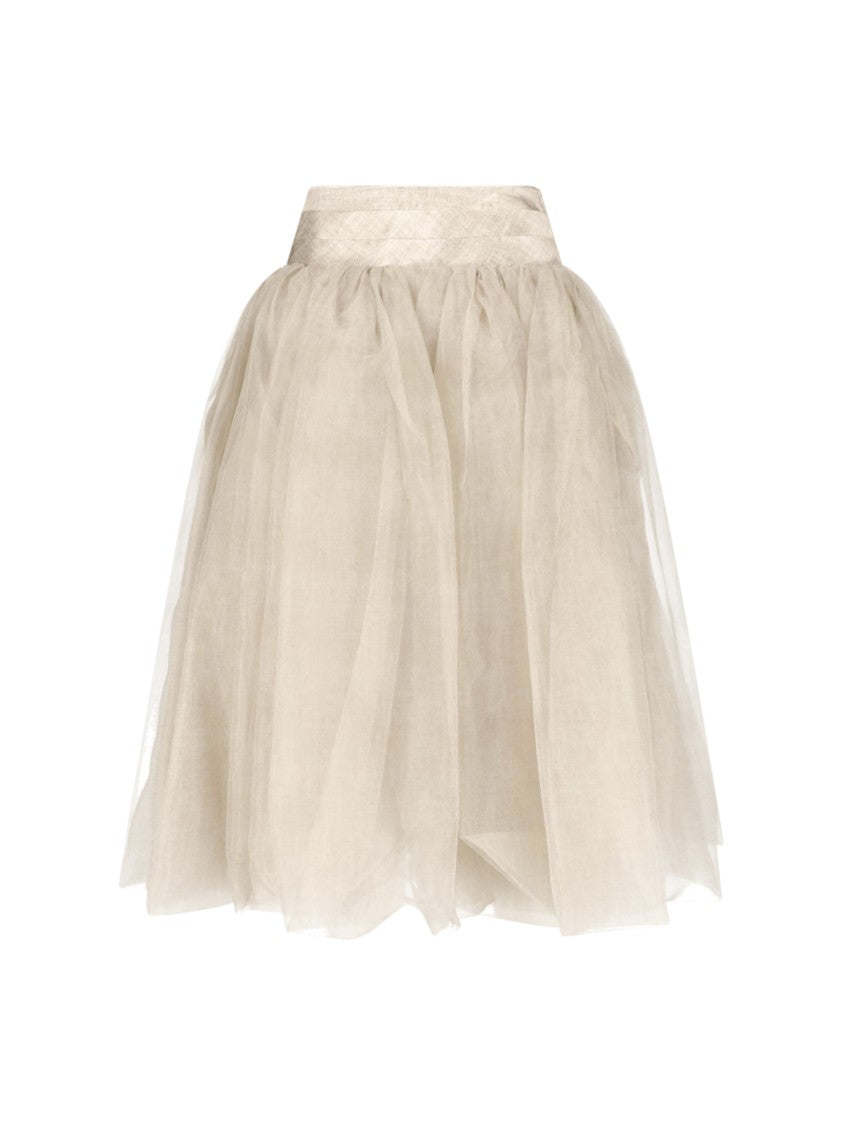 Ermanno Scervino Beige Balloon Organza Midi Skirt