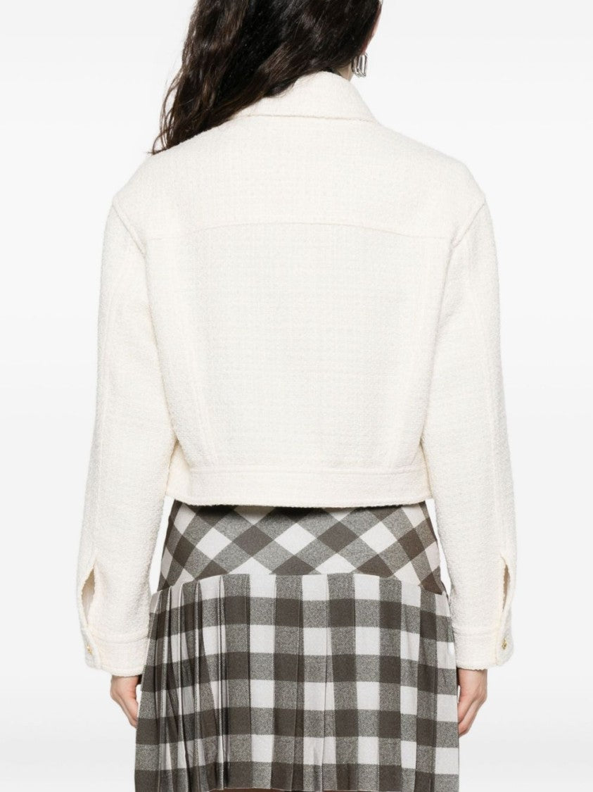Pinko Cropped White Jacket With Classic Collar And Gold-Tone Buttons