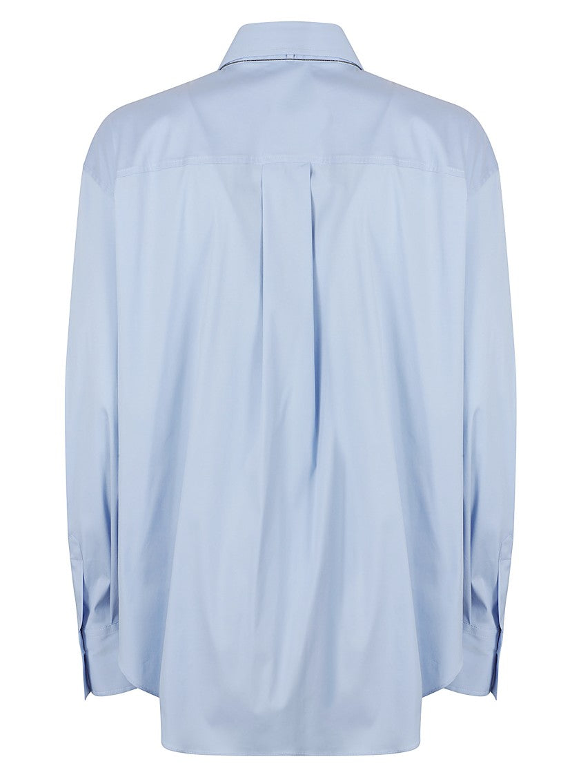 Brunello Cucinelli Light Blue Shirt With Front Tie Detail And Classic Collar