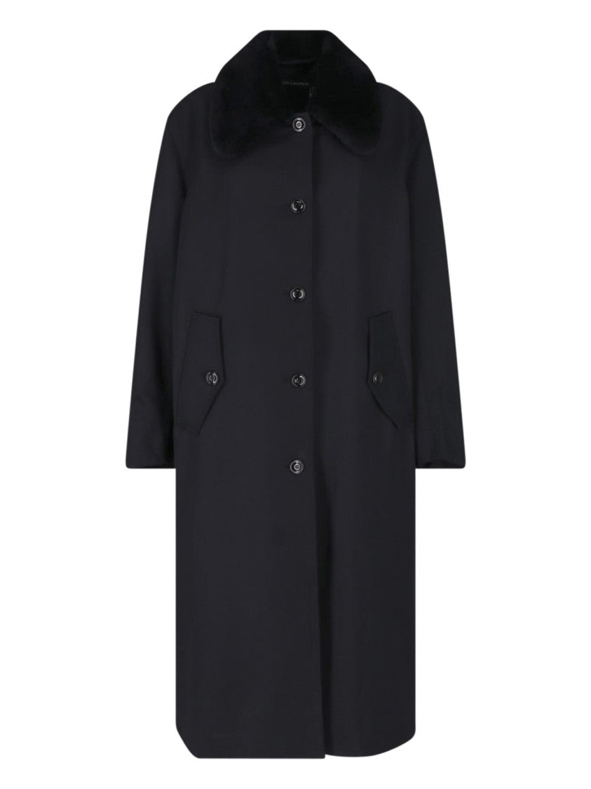 Our Legacy Black Tundra Shearling Collar Gabardine Coat
