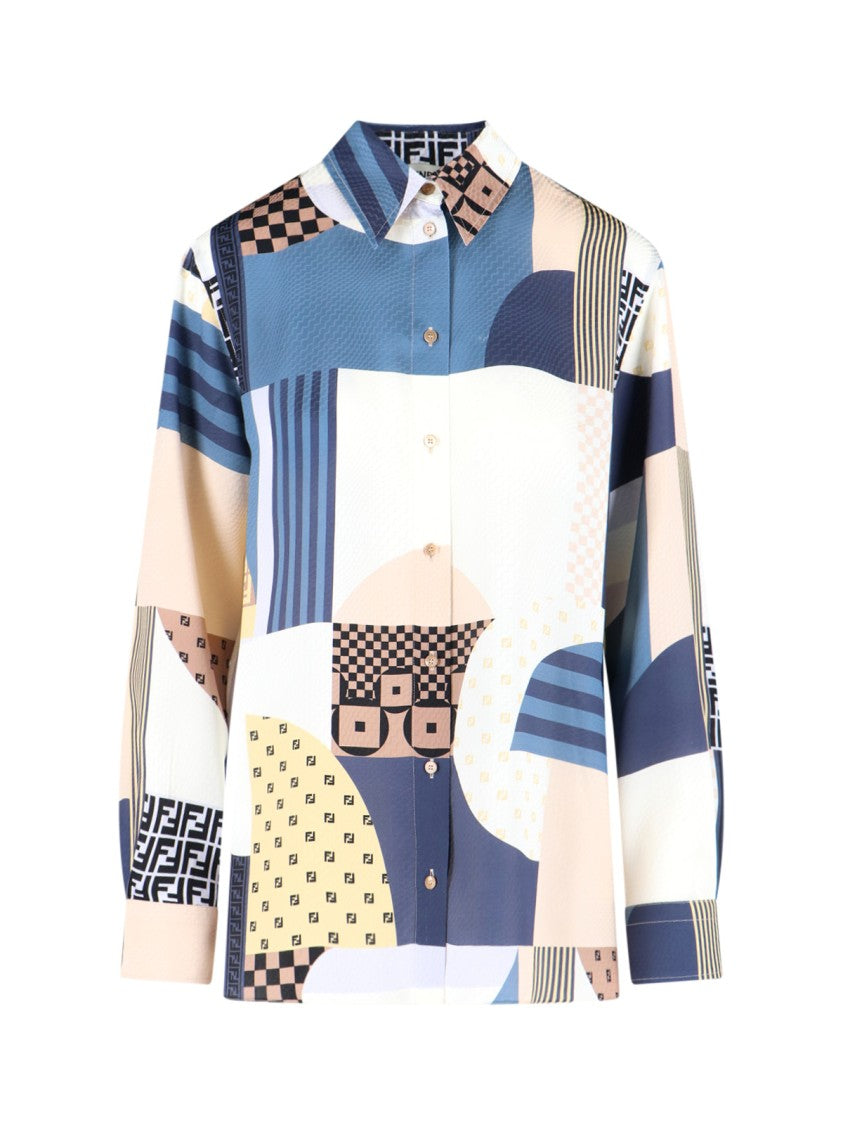 Fendi "Patchwork" Silk Shirt – White