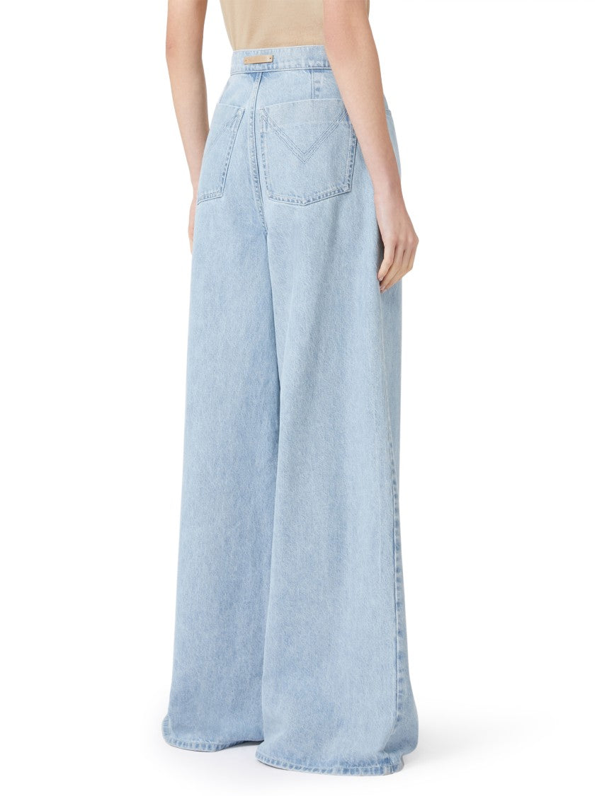 Max Mara Wide-Leg High-Waisted Light Blue Denim Trousers