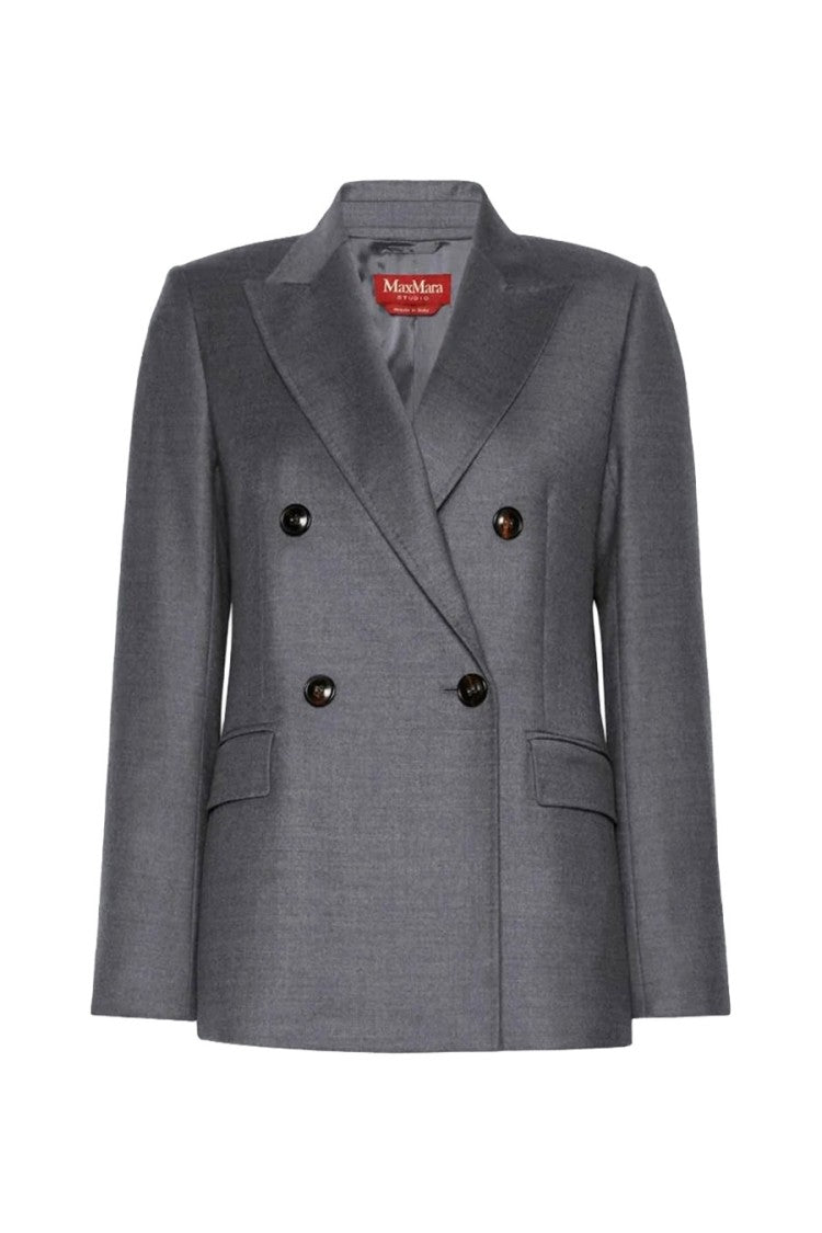 Max Mara Grey Mstuditore Double-Breasted Virgin Wool Blazer