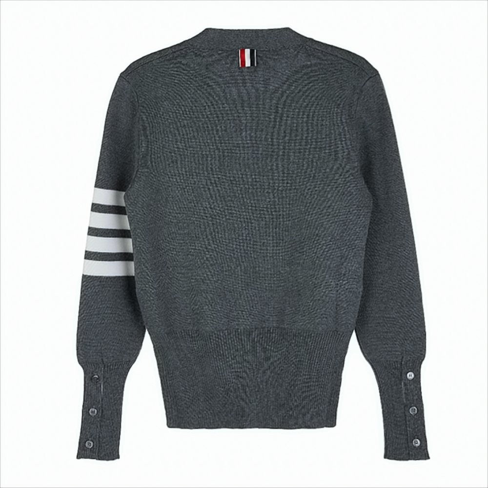 Thom Browne Deep V-Neck Merino Wool Cardigan With Signature Stripes