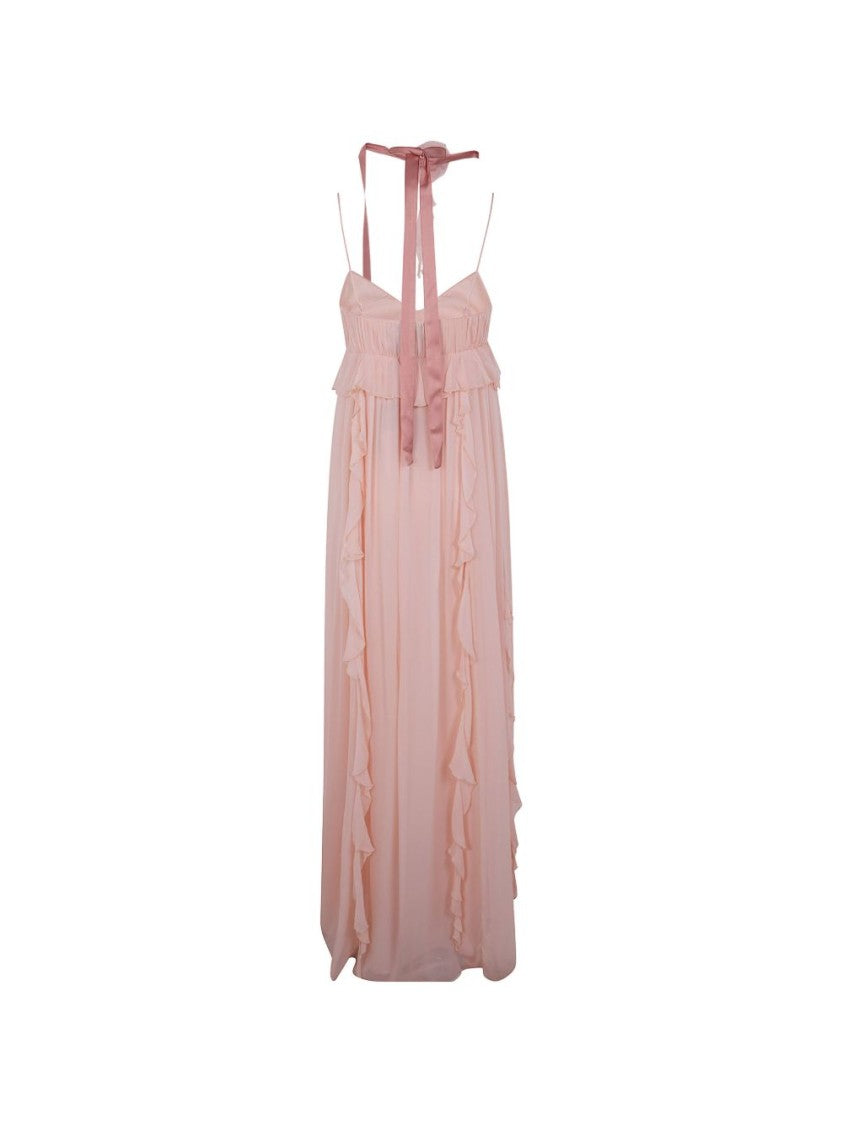 Blugirl Floor-Length Dress With Cascading Ruffles And Rose Detail