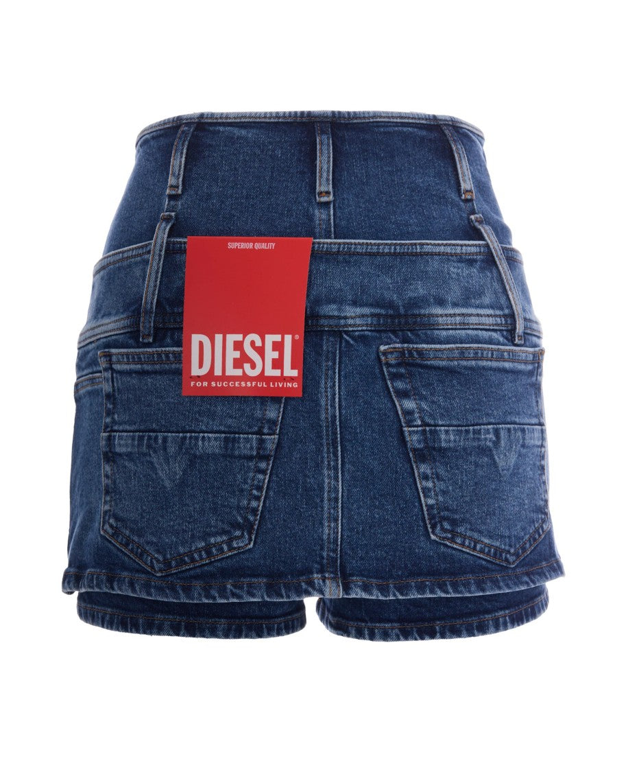 Diesel Indigo Blue Extra Short Cotton-Hemp Denim Skirt
