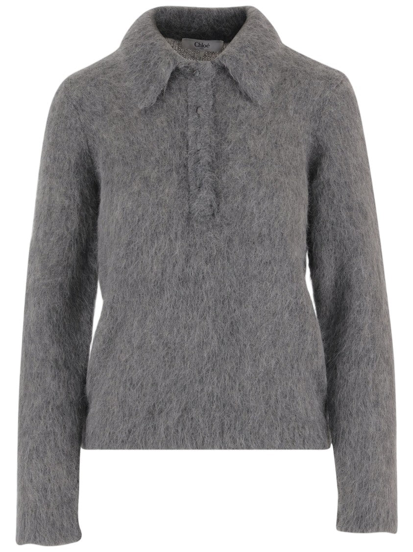 Chloé Alpaca-Blend Polo Shirt With Brushed Finish