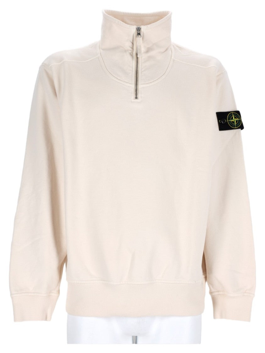 Stone Island Ivory Long-Sleeve Quarter-Zip Cotton Polo Shirt