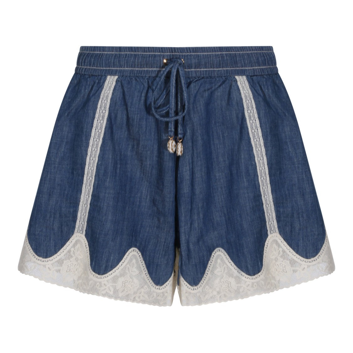 Zimmermann Relaxed-Fit Denim-Effect Shorts With Lace Trim