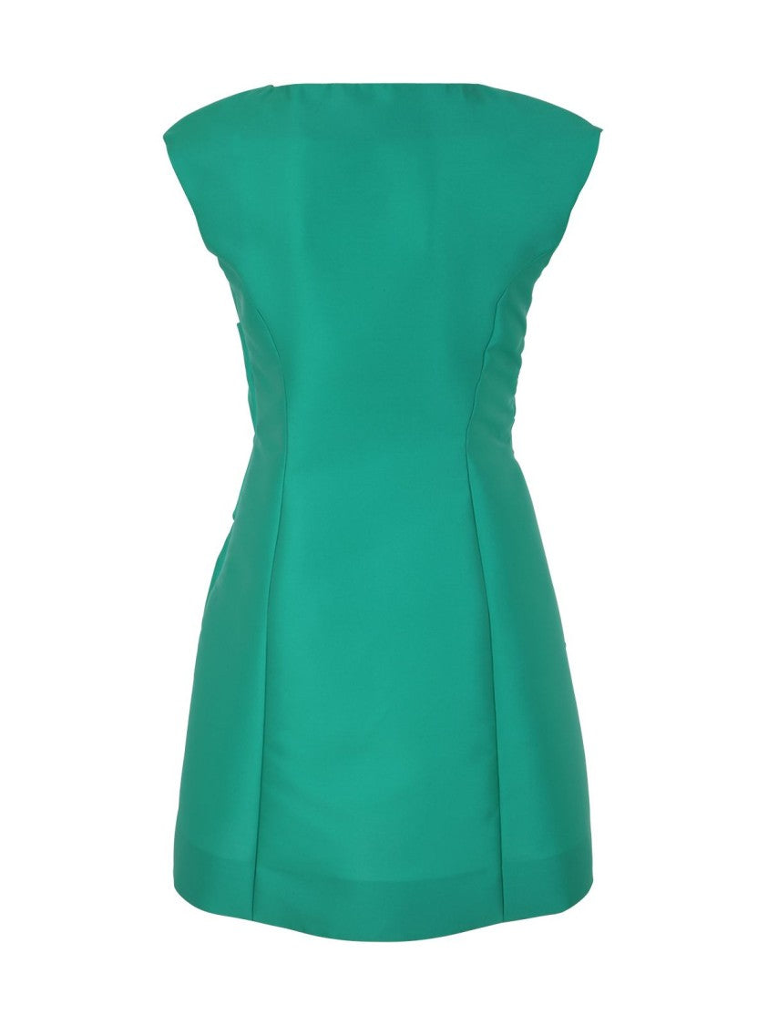 Alberta Ferretti Aqua Green Mini Dress Draped V-Neckline
