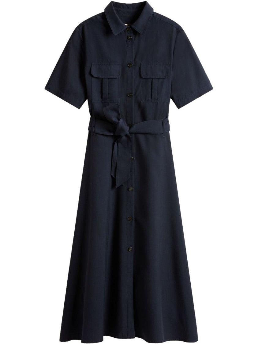 Woolrich Shirt-Style Midi Dress With Belted Waist And Flowing Skirt